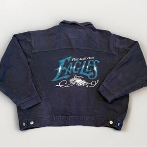 VTG Philadelphia Eagles Black Denim Jean Jacket XXL embroidered Patchwork Rare